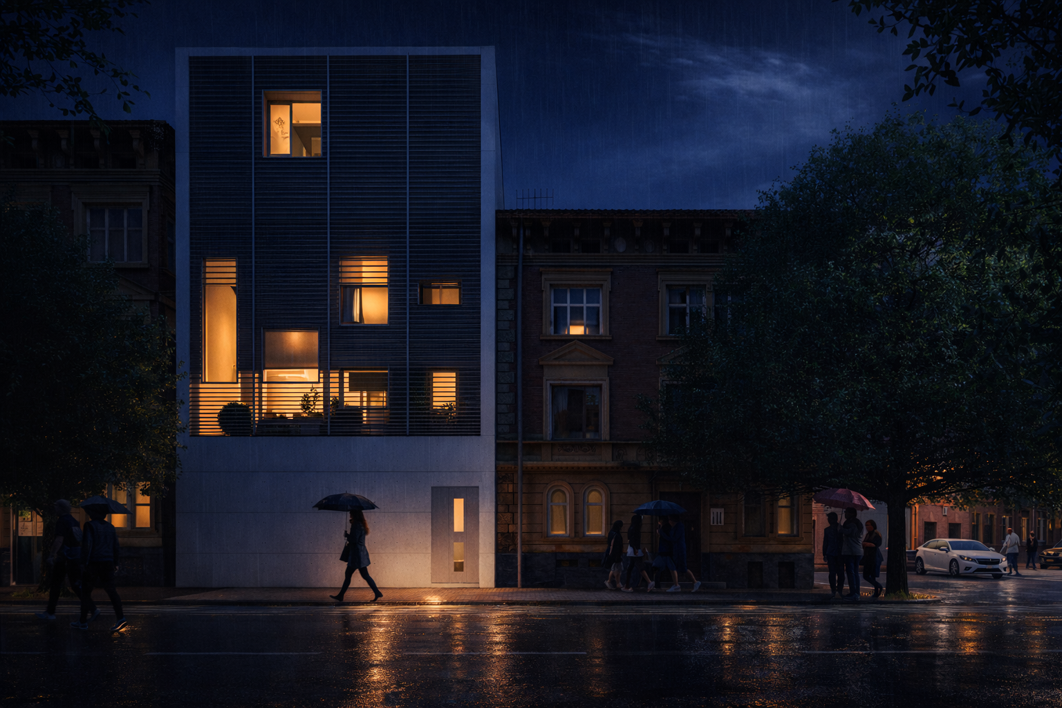 Infill Housing nighttime render