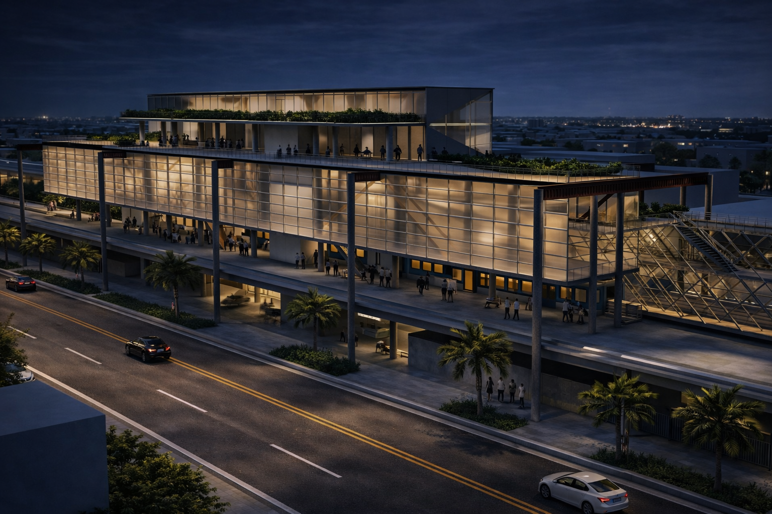 Transit Hub nighttime render